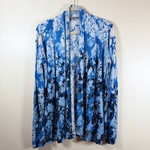 Neiman Marcus Silk Cashmere Wool Knit Cardigan Sz L Blue Floral Lightweight Cozy